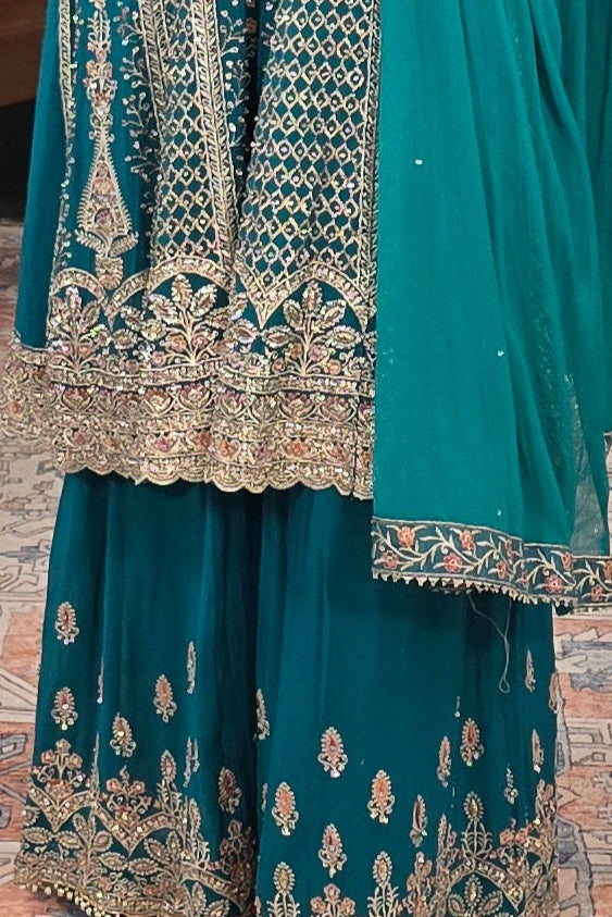 Green swarovski georgette Salwar Kameez