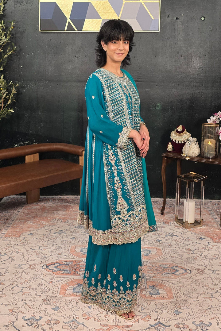 Green swarovski georgette Salwar Kameez