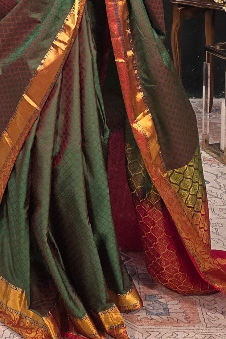 Banarasi Kanjivaram Royal Green Saree