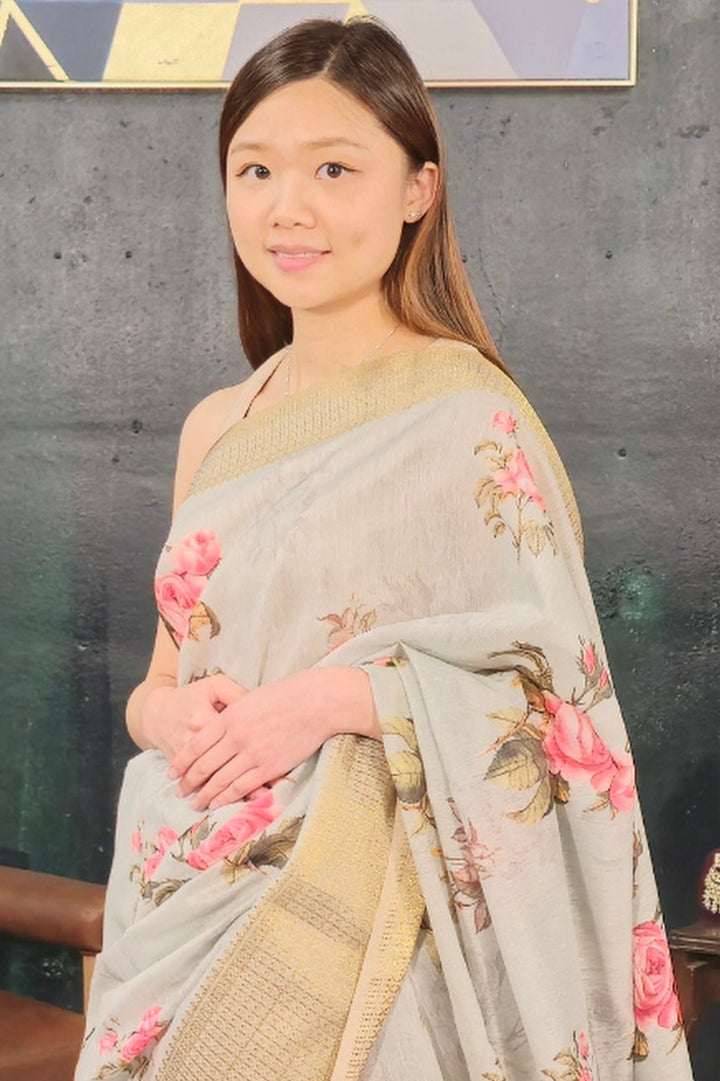 Mint Green Floral Handloom Saree