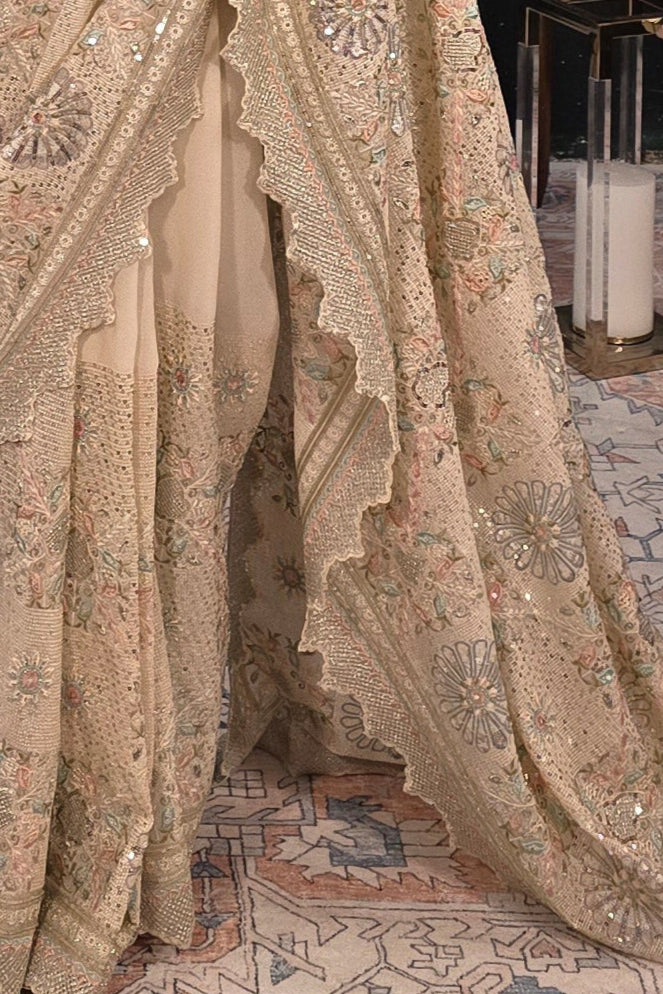 Cream Heavy sequins Embroidery Saree
