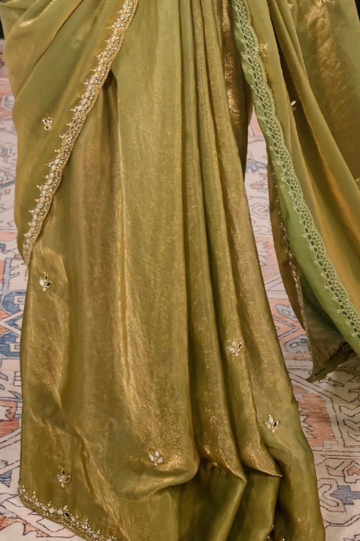 Sage crystal Green Saree