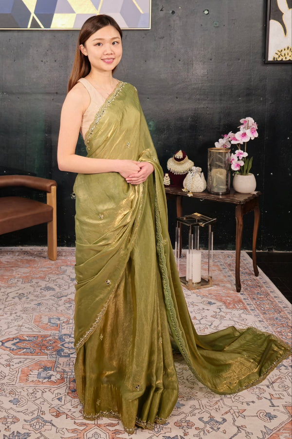 Sage crystal Green Saree