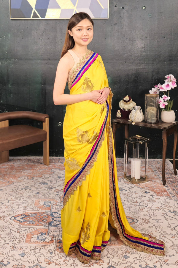 Yellow Georgette Embroidered Saree
