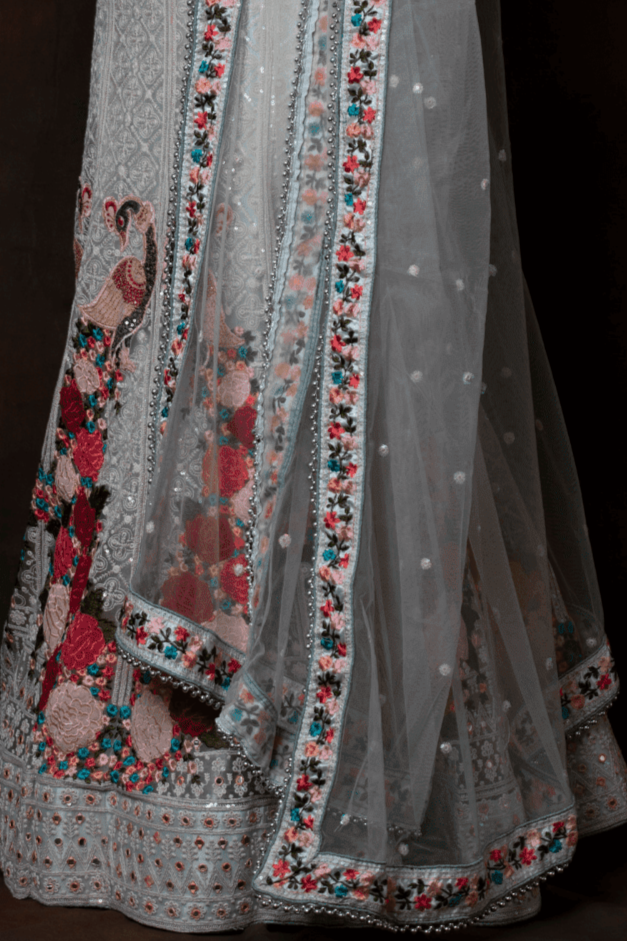 PISTA-GREEN FLORAL LEHENGA