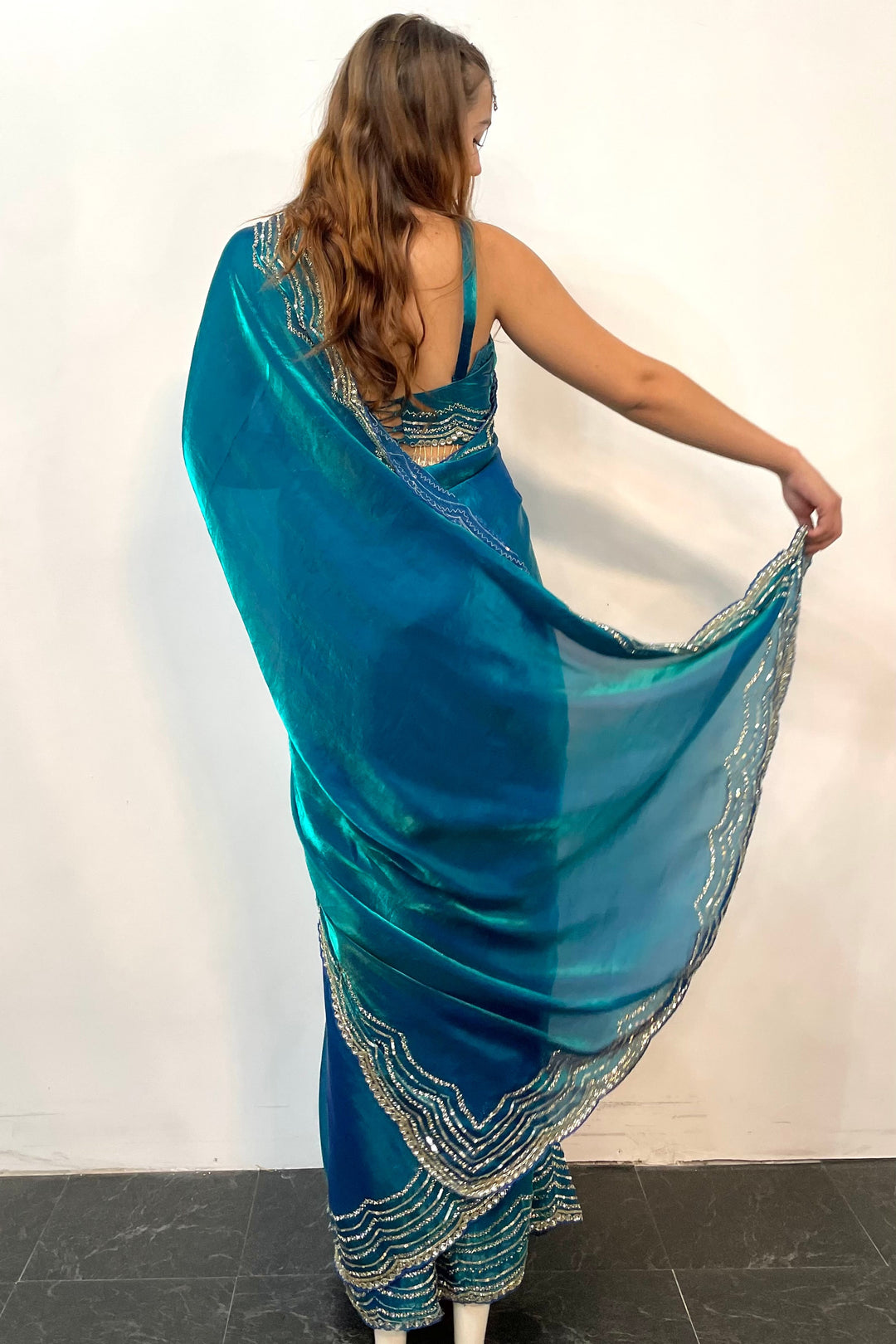 Glass tissue Blue Saree