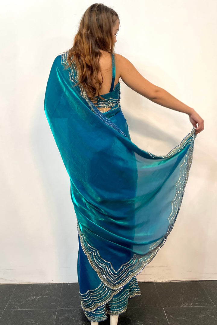 Glass tissue Blue Saree