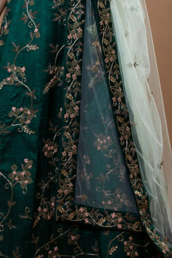 DEEP GREEN CREPE SILK LEHENGA