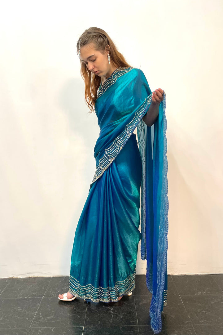 Glass tissue Blue Saree