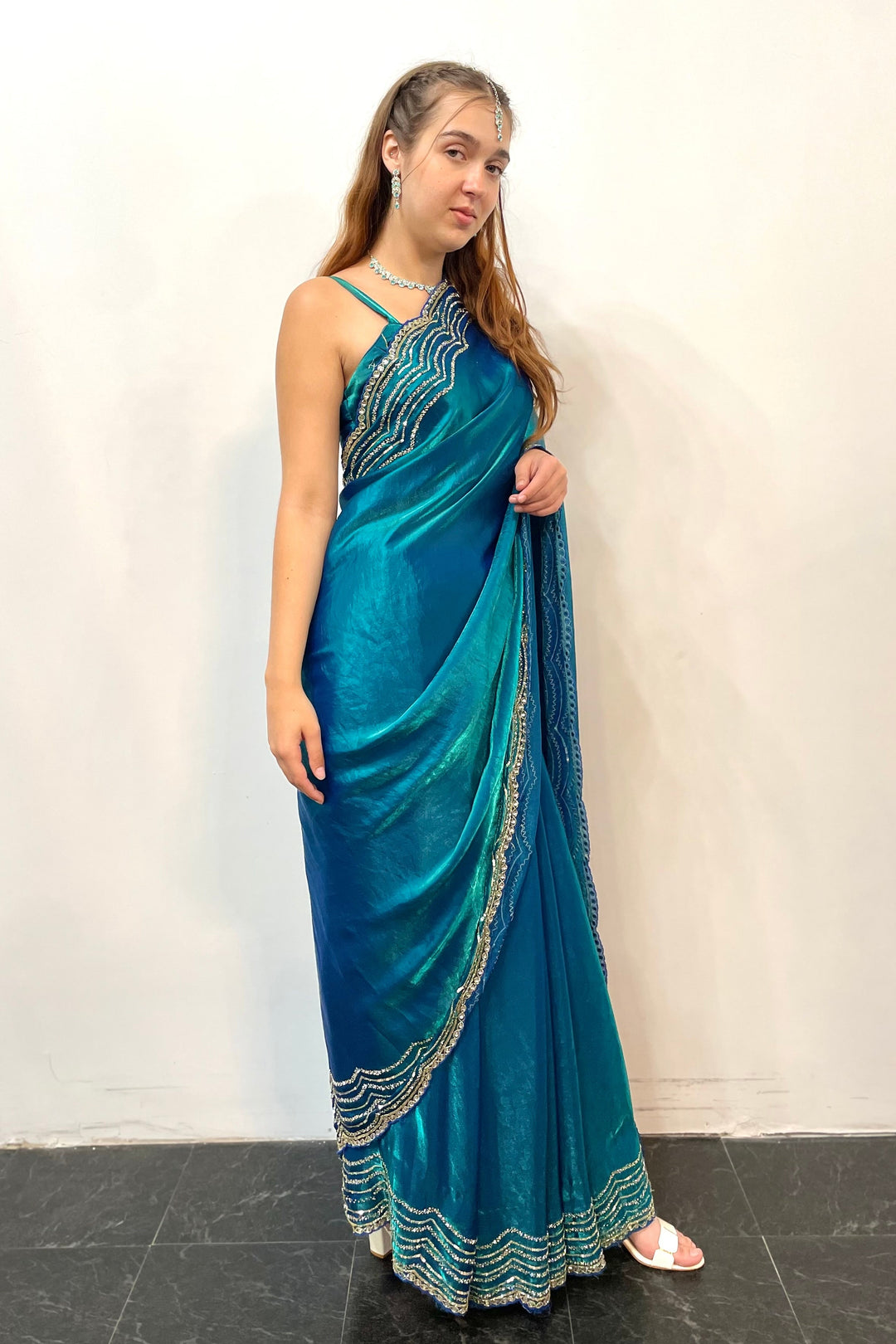Glass tissue Blue Saree
