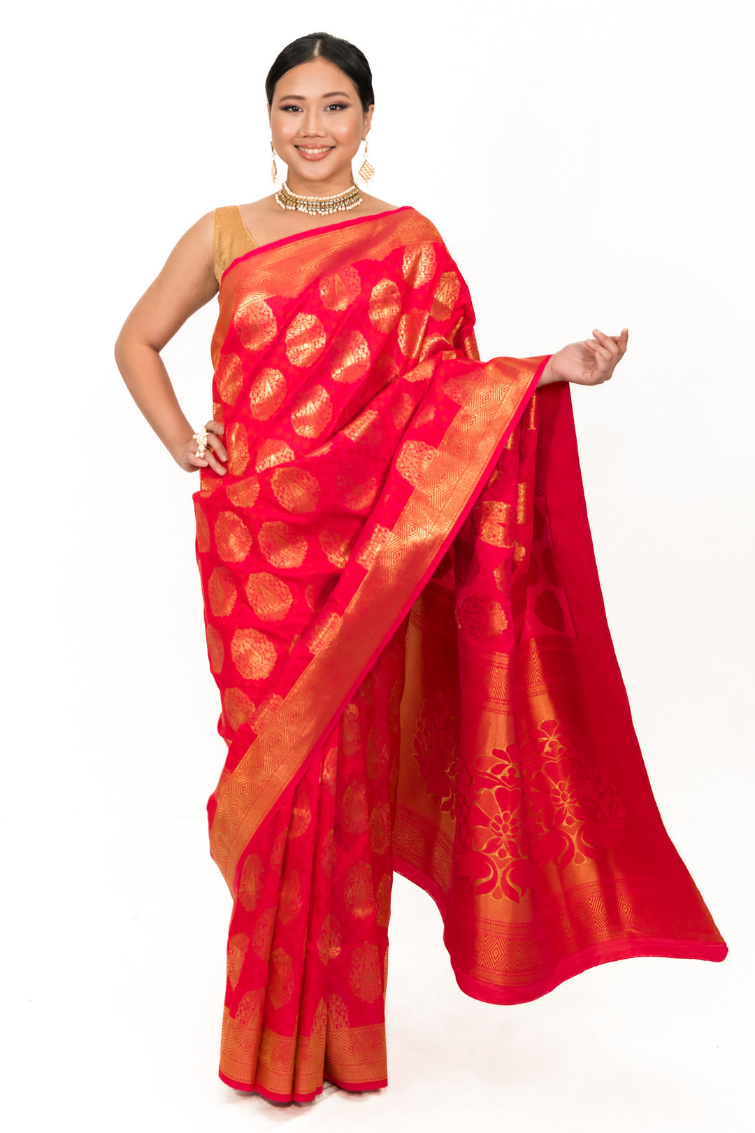 Pinkish Red Silk Woven Design