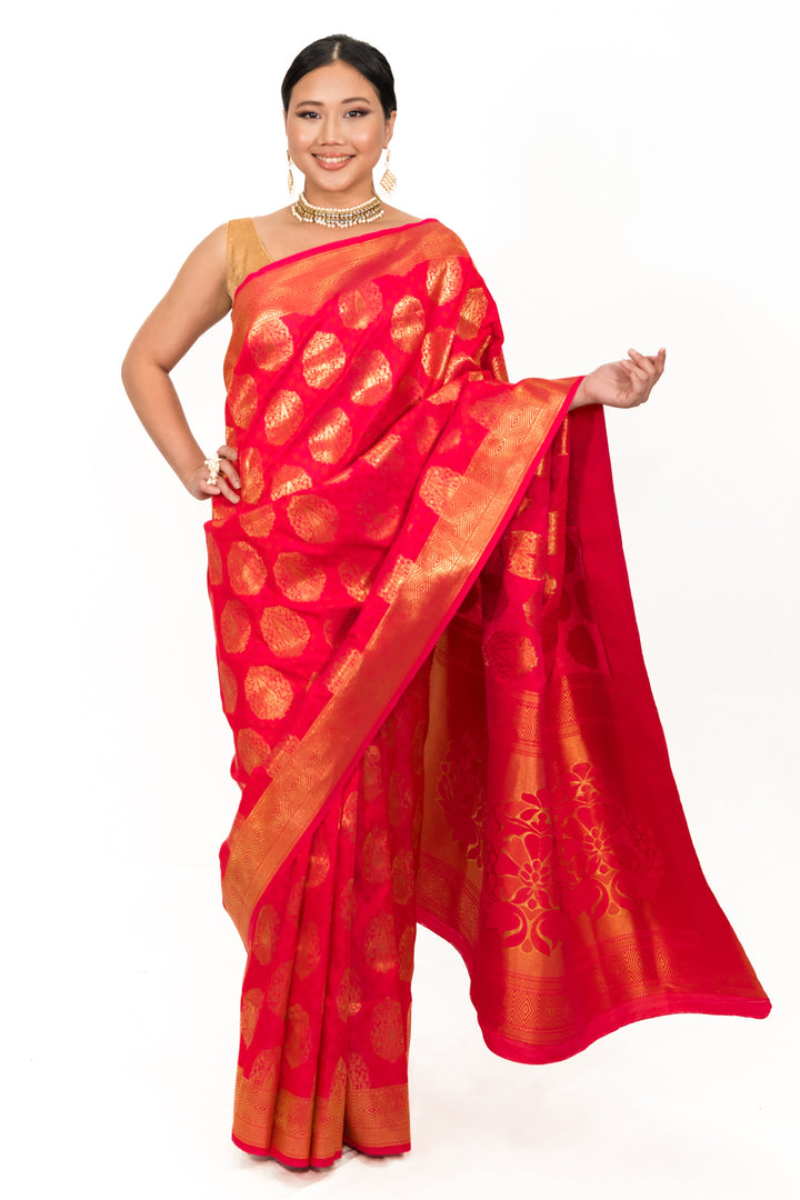 Pinkish Red Silk Woven Design