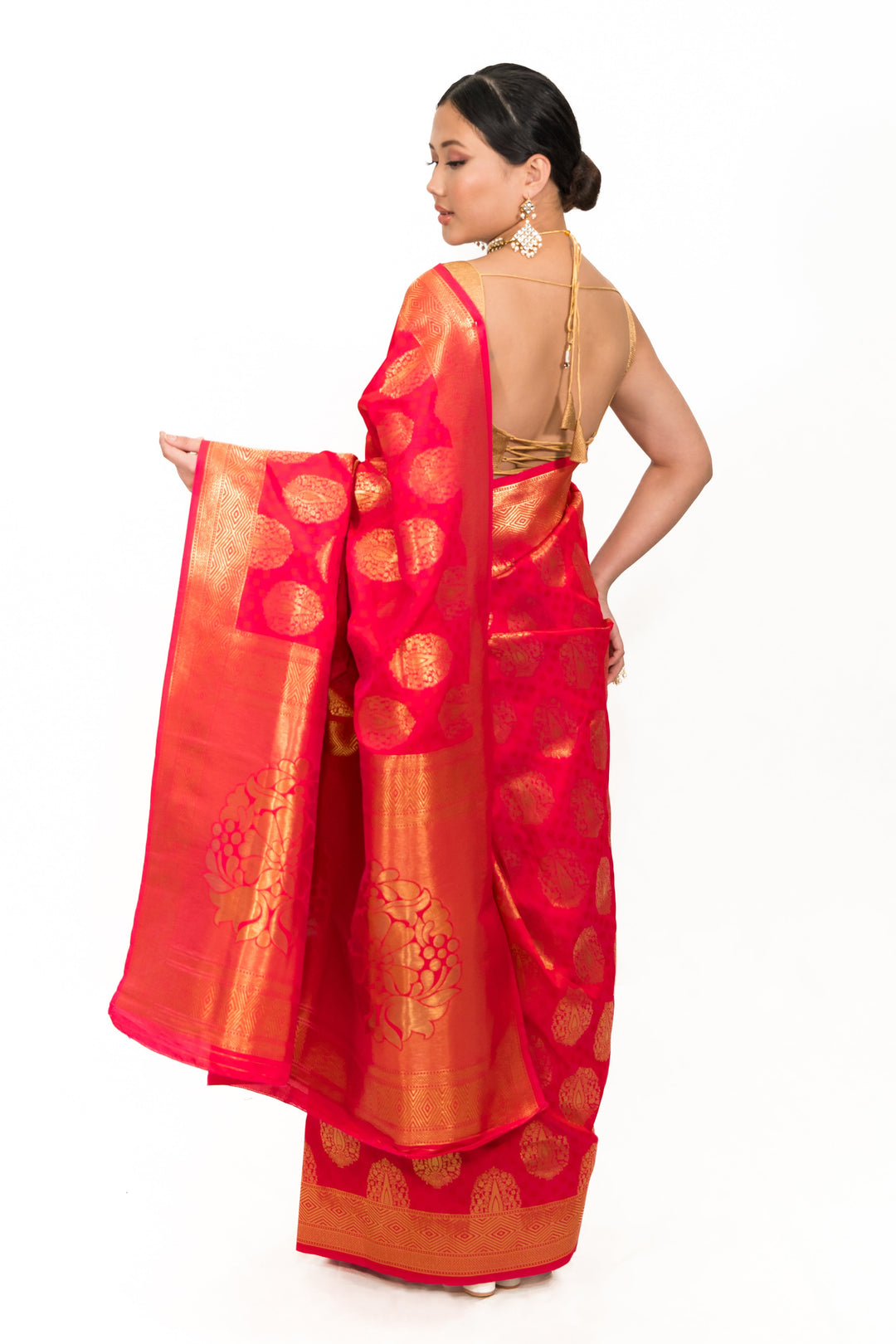 Pinkish Red Silk Woven Design