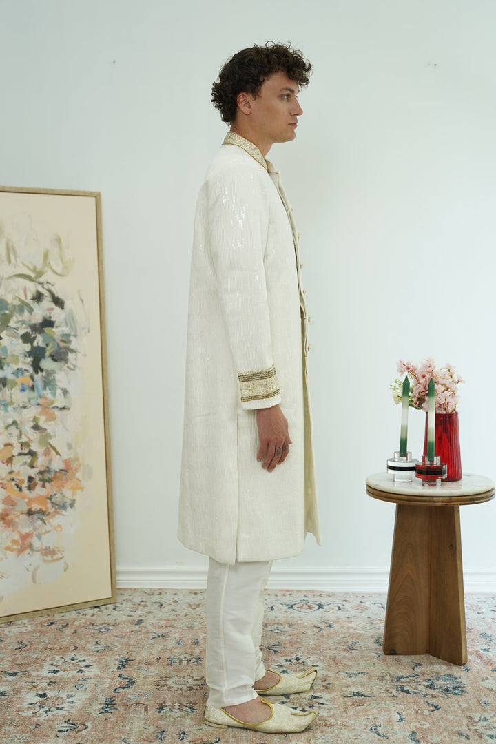 Ivory Sequin Classic Sherwani Set