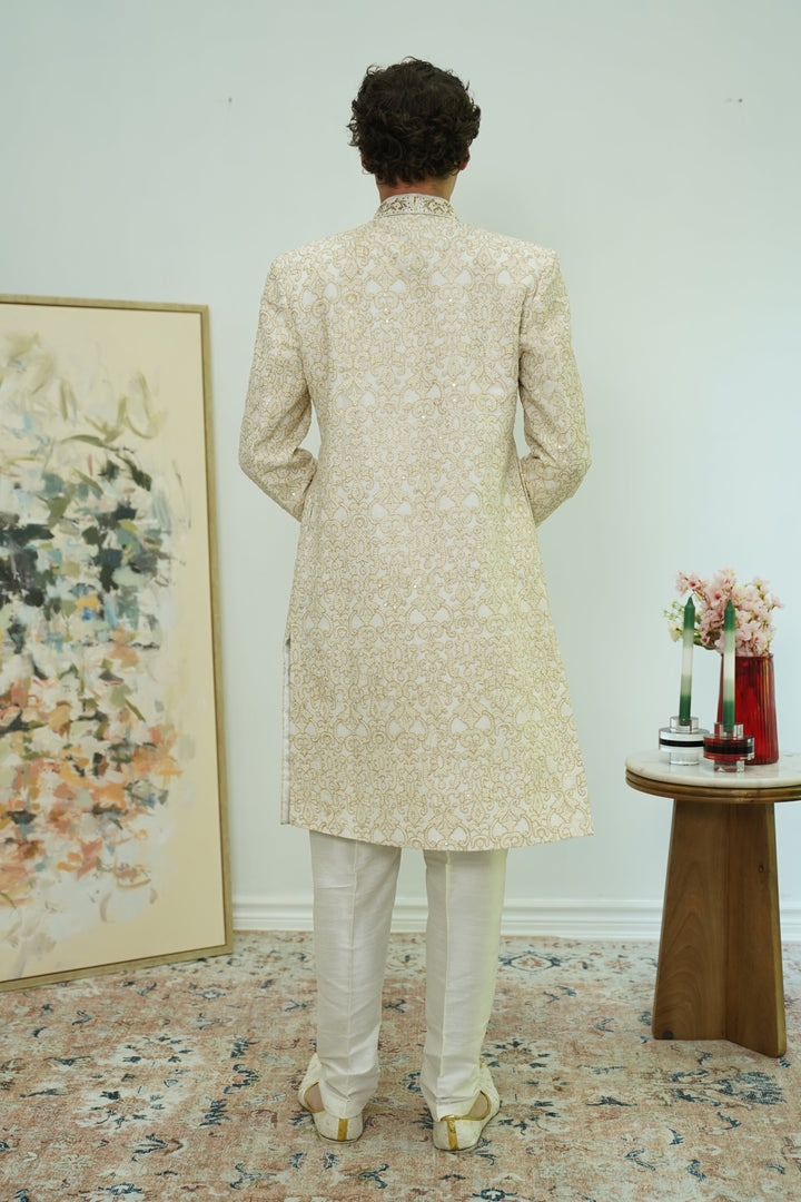 Classic Ivory Brocade Sherwani Set