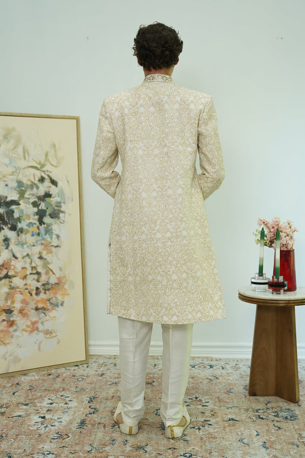 Classic Ivory Brocade Sherwani Set