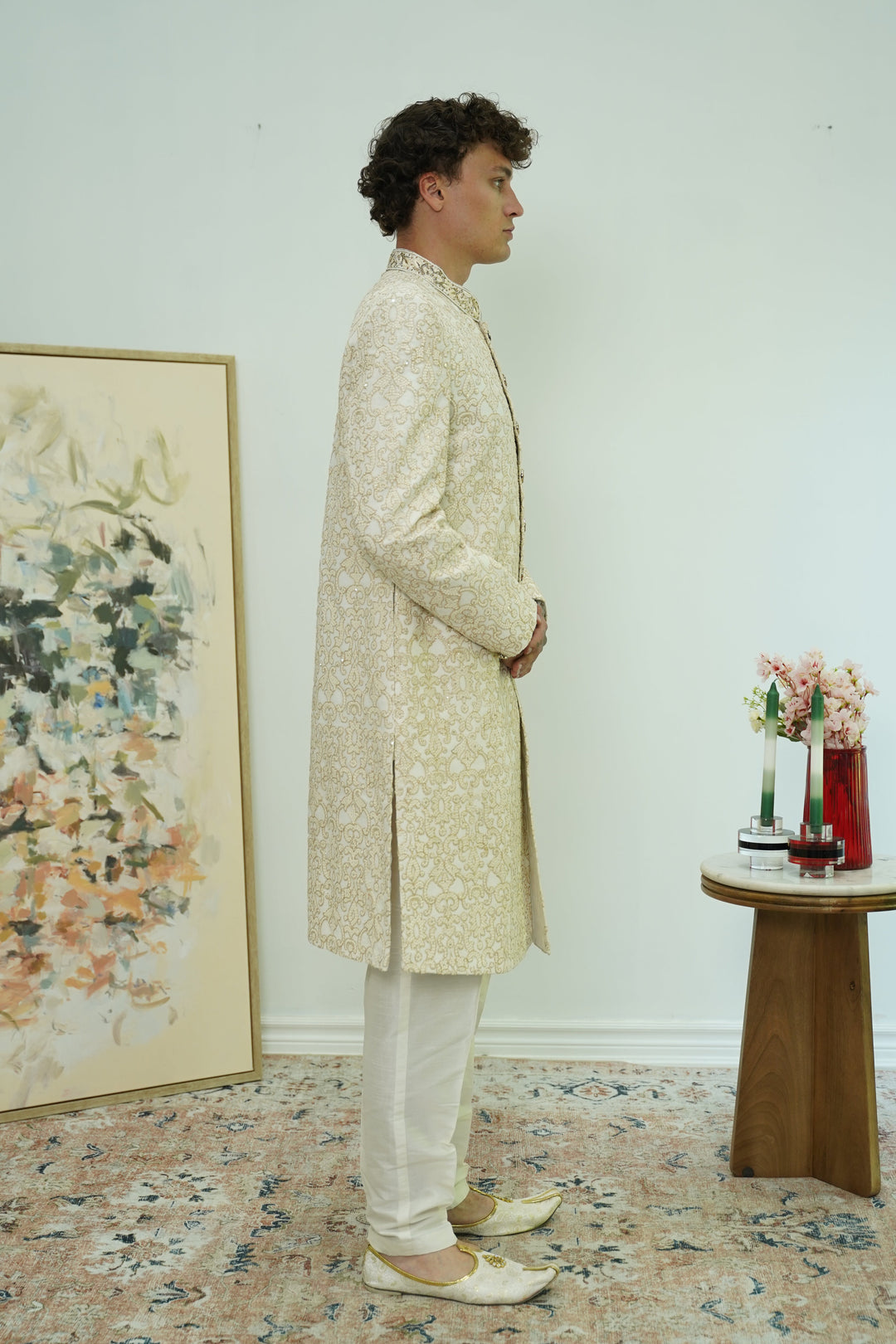 Classic Ivory Brocade Sherwani Set
