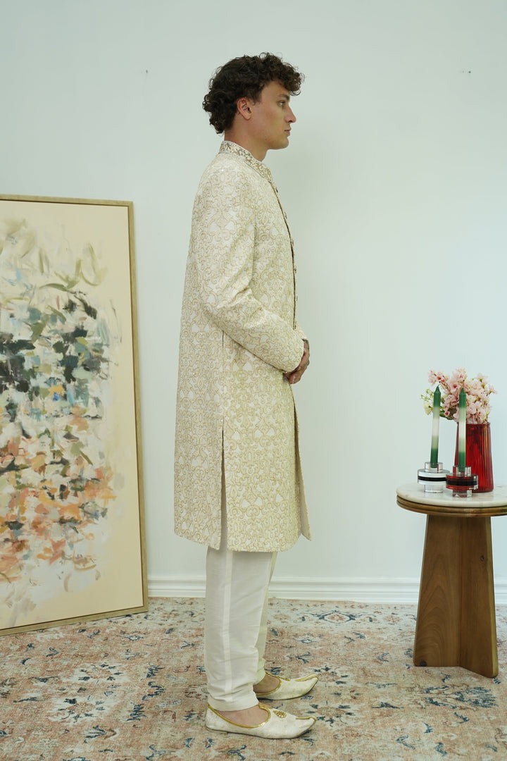 Classic Ivory Brocade Sherwani Set