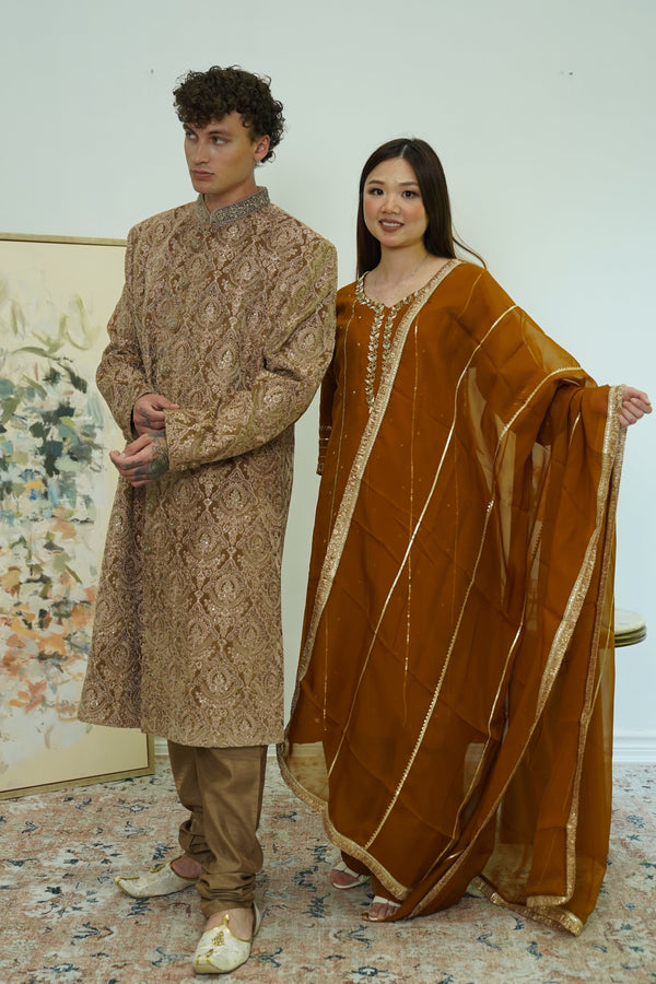 Regal Gold Sequin Sherwani Set