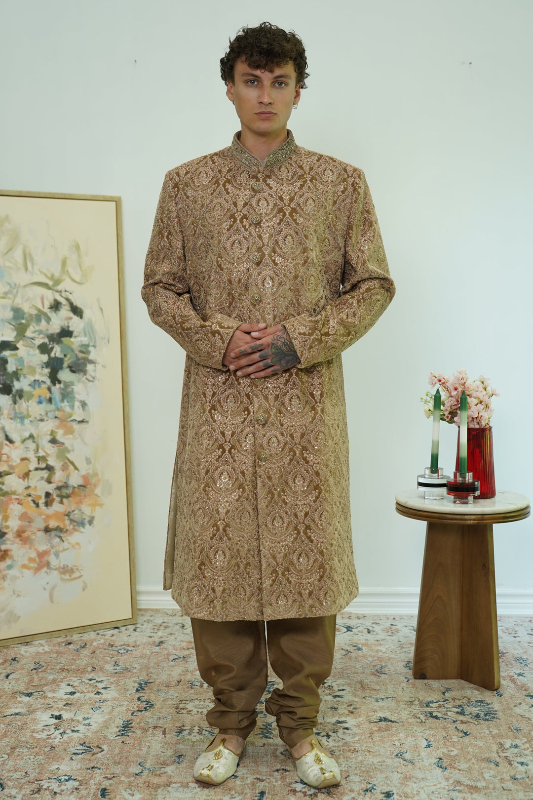Regal Gold Sequin Sherwani Set