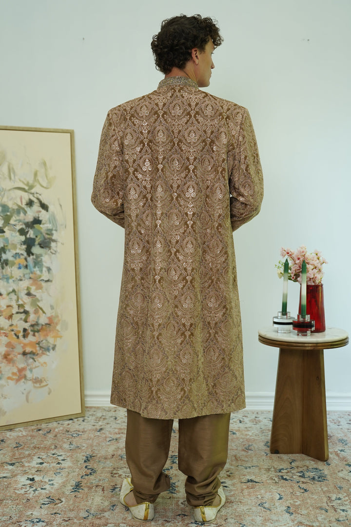 Regal Gold Sequin Sherwani Set