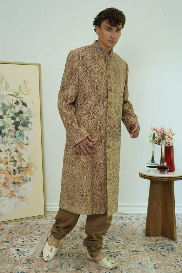 Regal Gold Sequin Sherwani Set