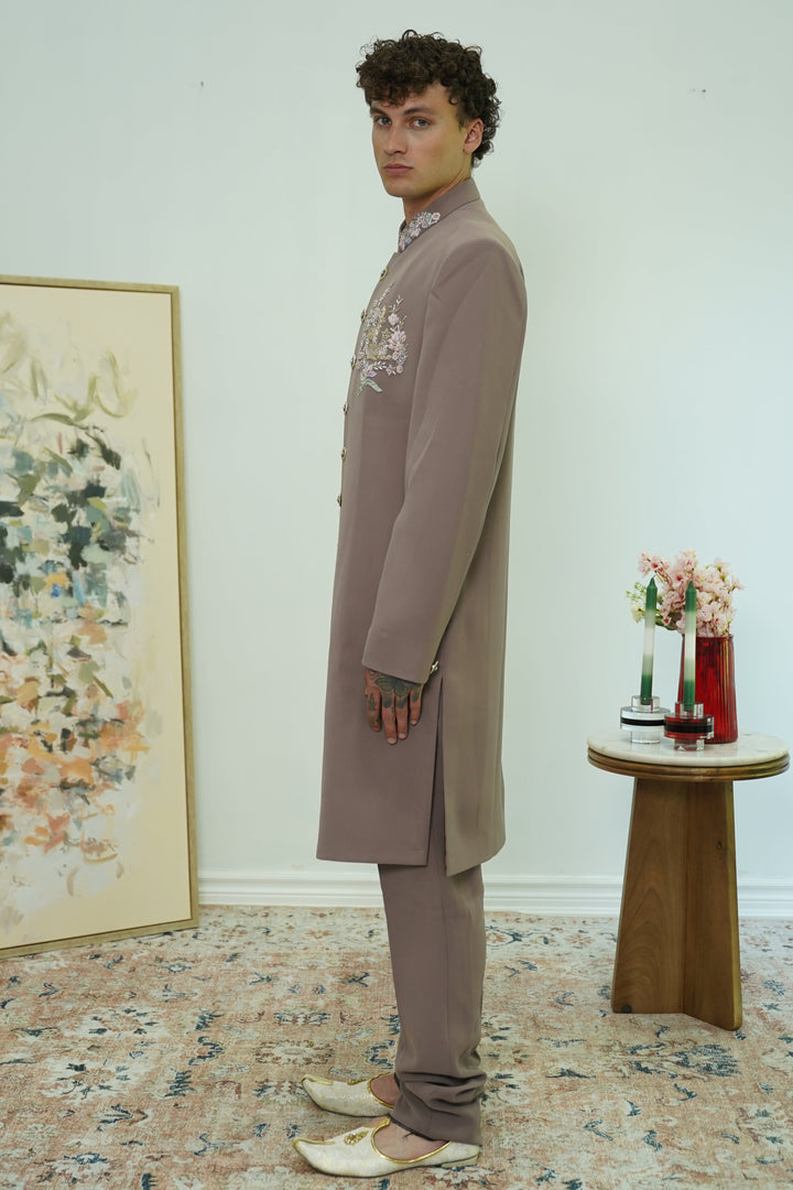 Dusty Mauve Embroidered Collar Sherwani Set