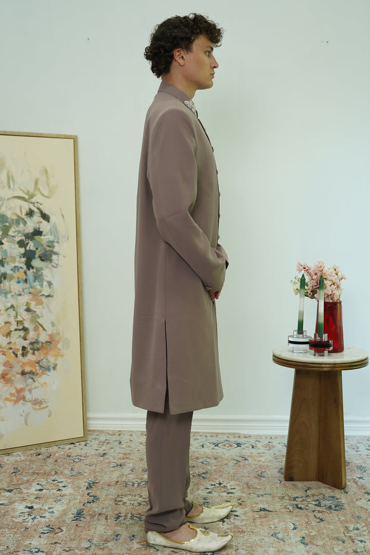 Dusty Mauve Embroidered Collar Sherwani Set