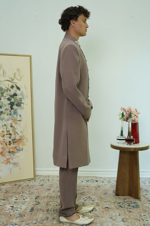 Dusty Mauve Embroidered Collar Sherwani Set