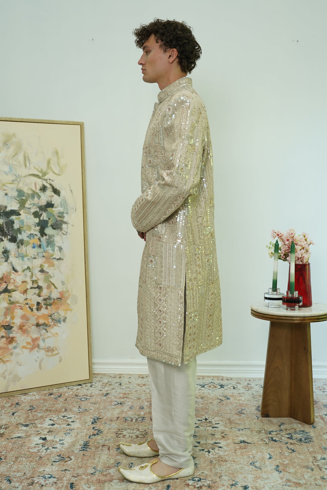 Ivory Mosaic Embroidered Sherwani Set