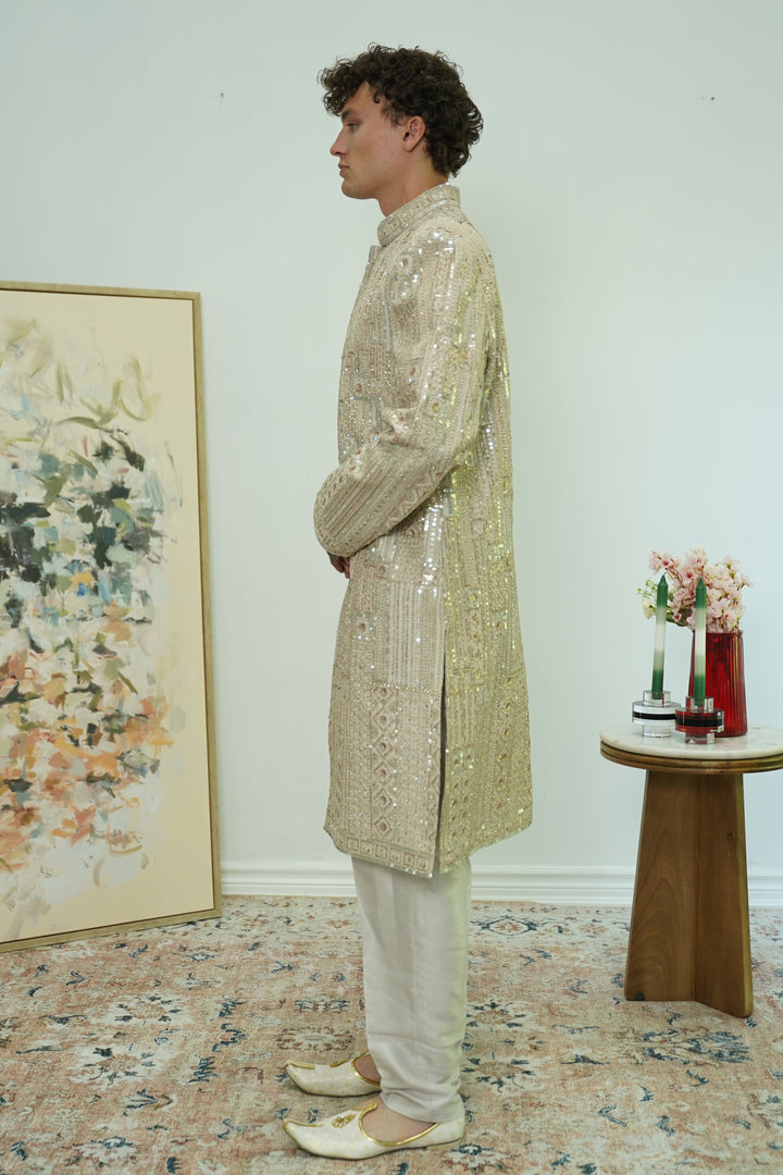 Ivory Mosaic Embroidered Sherwani Set