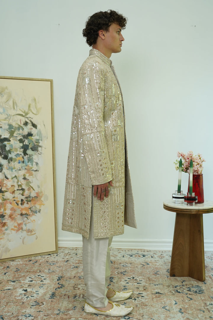 Ivory Mosaic Embroidered Sherwani Set