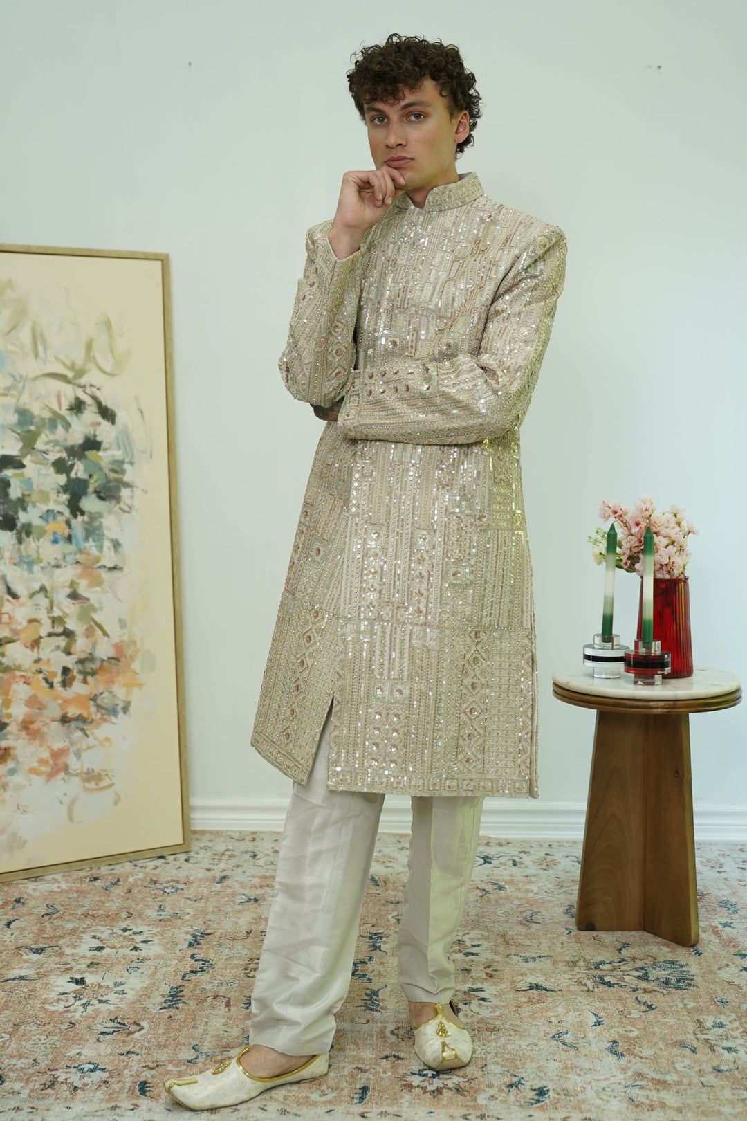 Ivory Mosaic Embroidered Sherwani Set