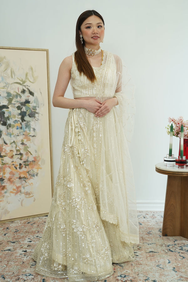 Champagne silver-gold lehenga