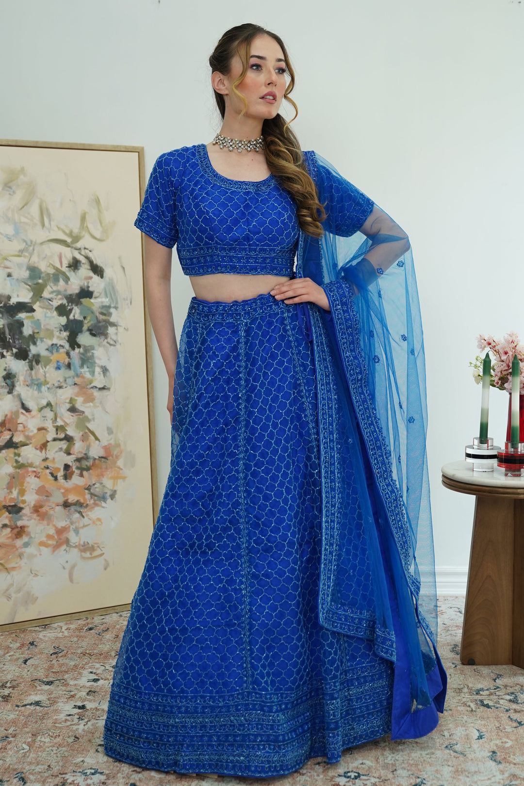 Electric Blue Mirror-Embroidered Lehenga Set