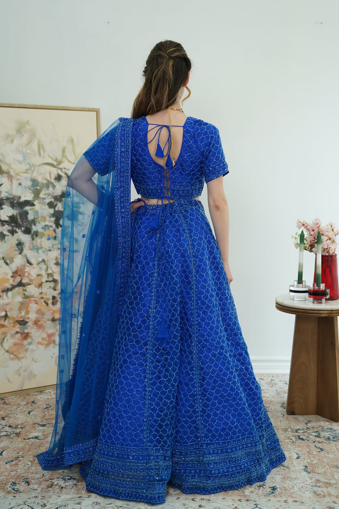 Electric Blue Mirror-Embroidered Lehenga Set