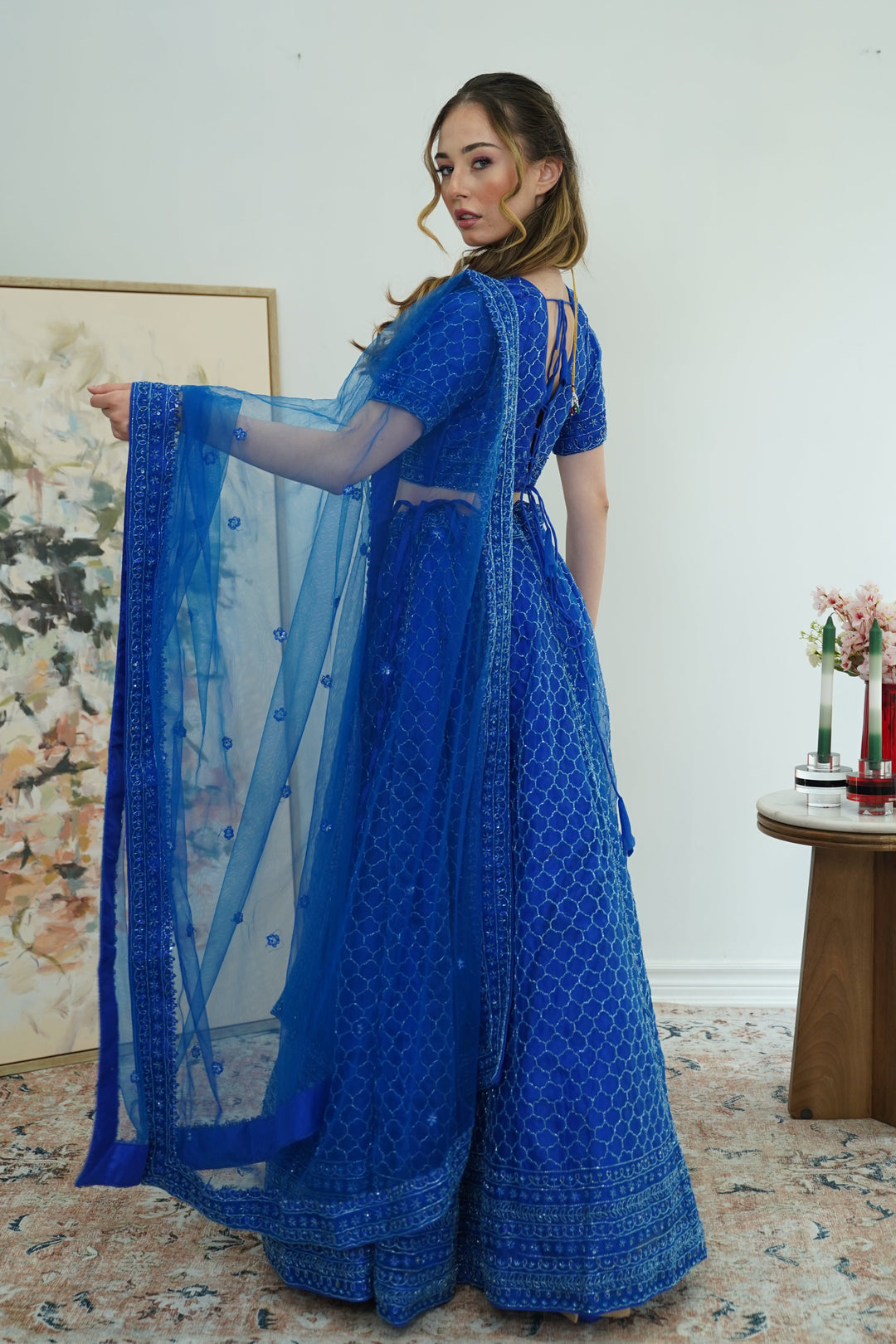 Electric Blue Mirror-Embroidered Lehenga Set
