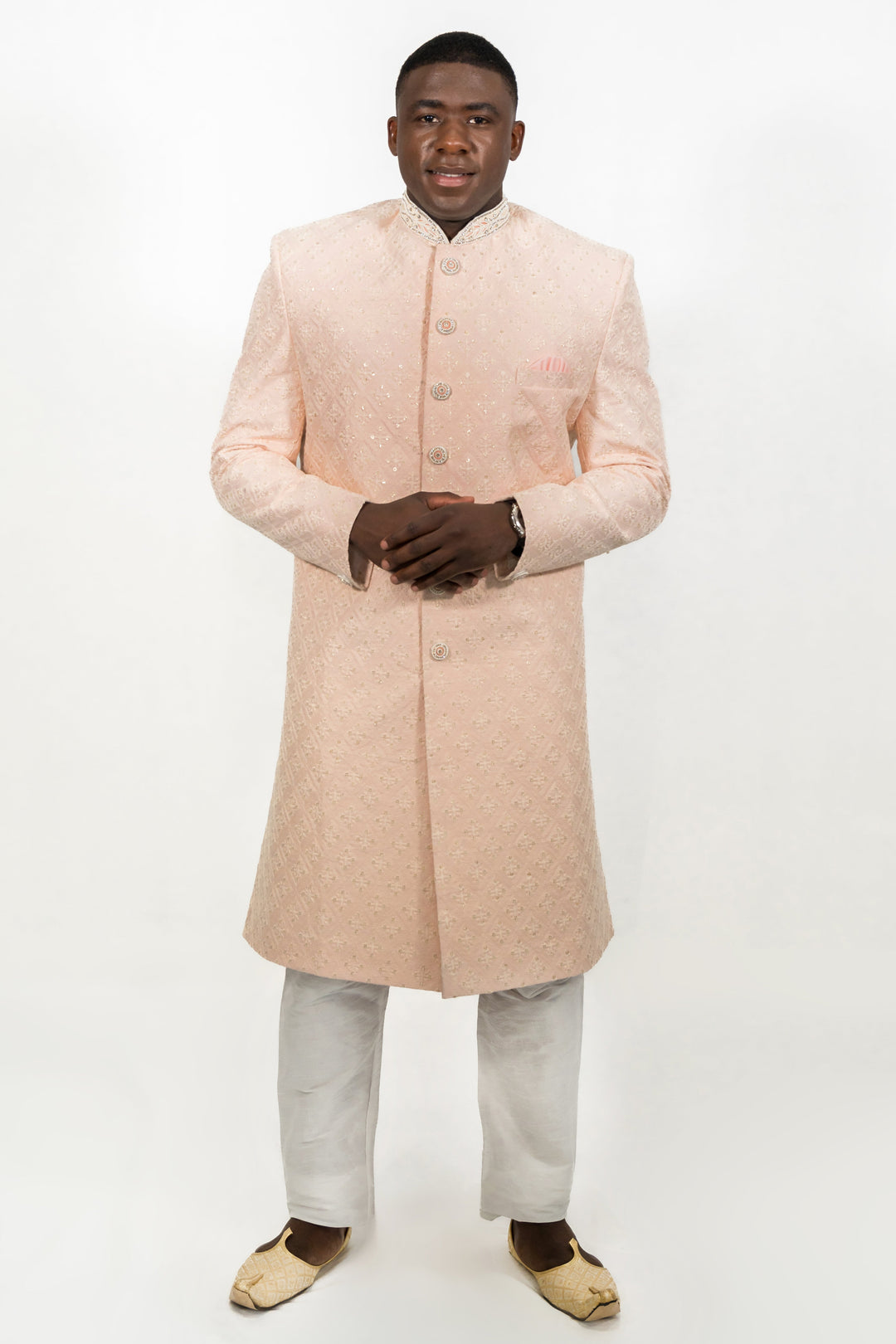 Soft Pastel Peach Embroidered Sherwani