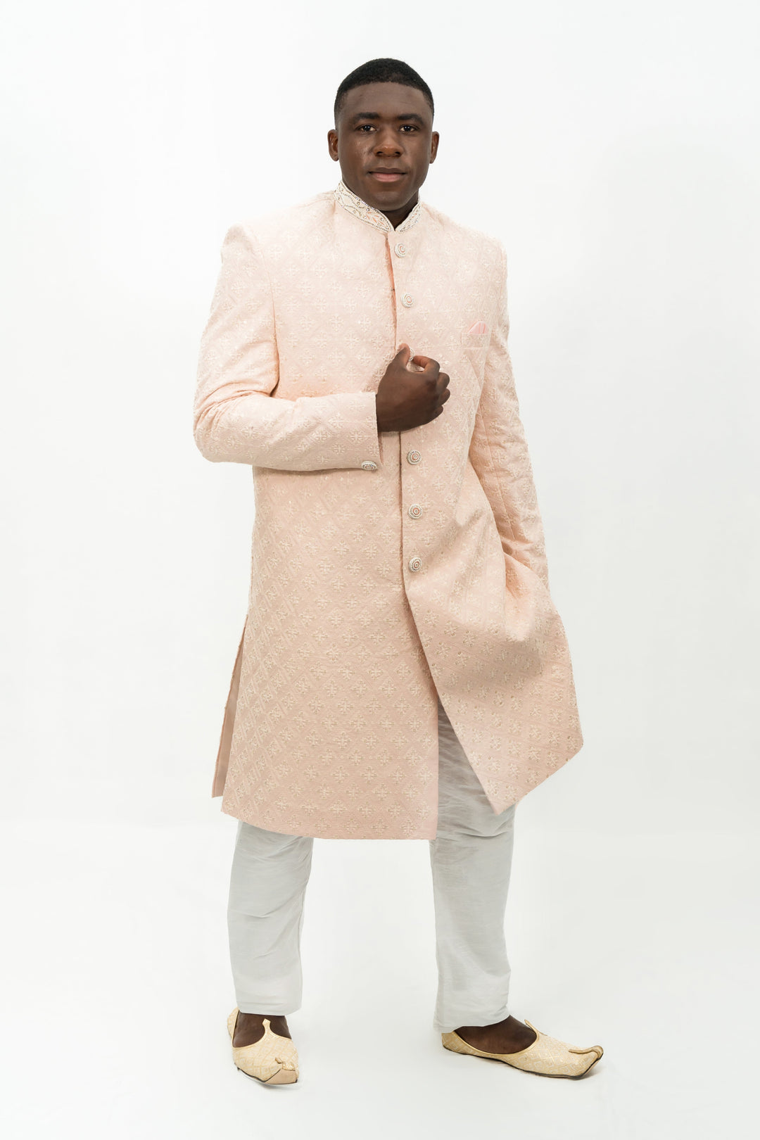 Soft Pastel Peach Embroidered Sherwani