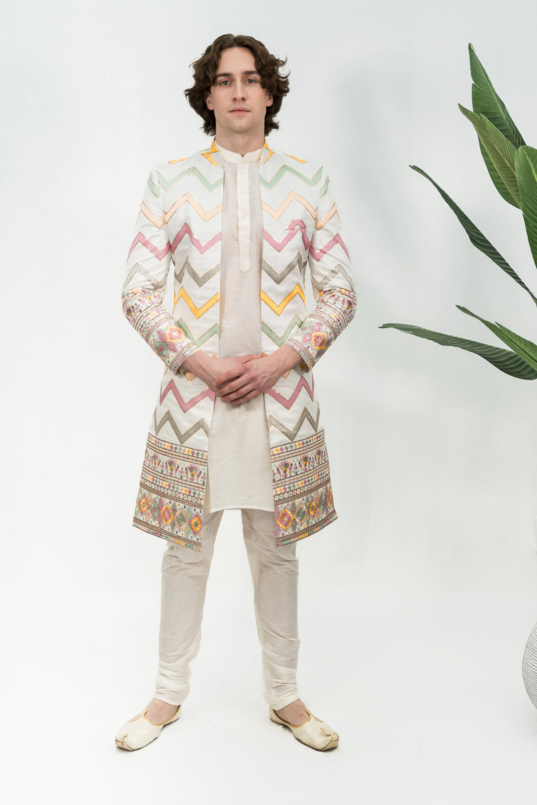 Ivory Jodhpuri Embroidered Sherwani (Size 42)