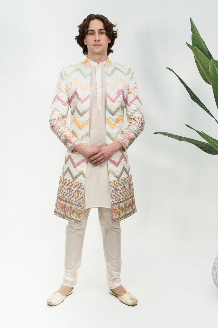 Ivory Jodhpuri Embroidered Sherwani (Size 42)