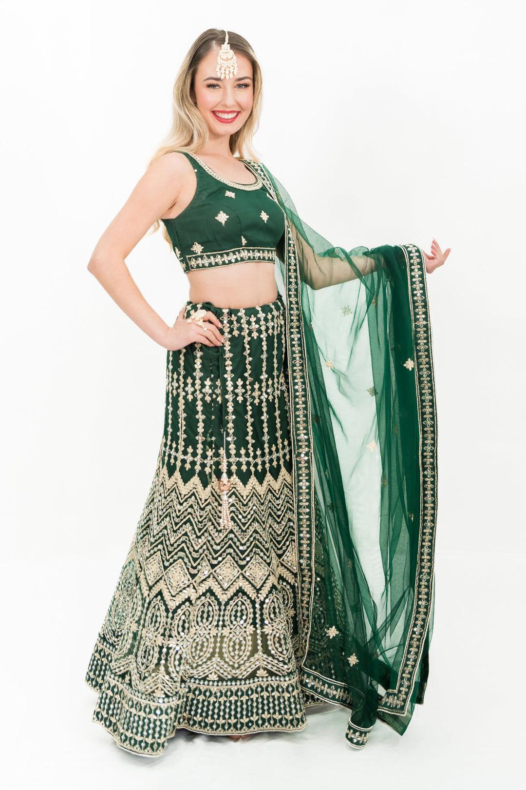 Deep Green Mirror Lehenga