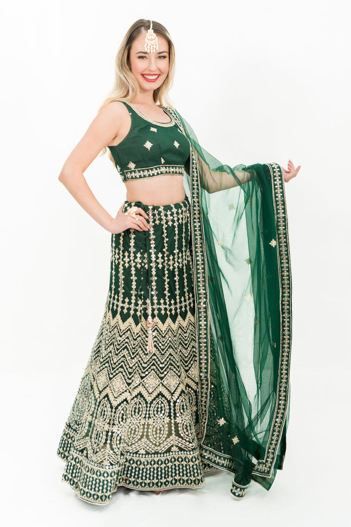Deep Green Mirror Lehenga