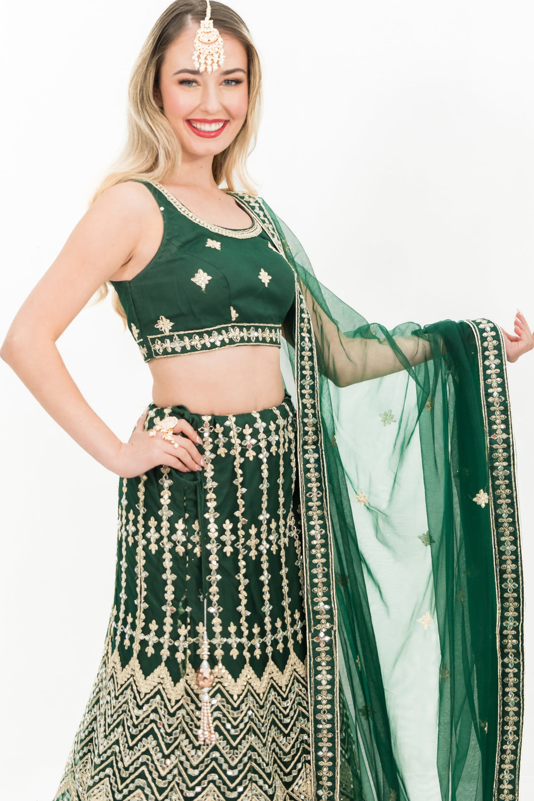 Deep Green Mirror Lehenga