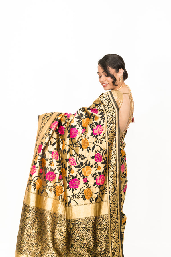 Black Floral Embroidery Saree