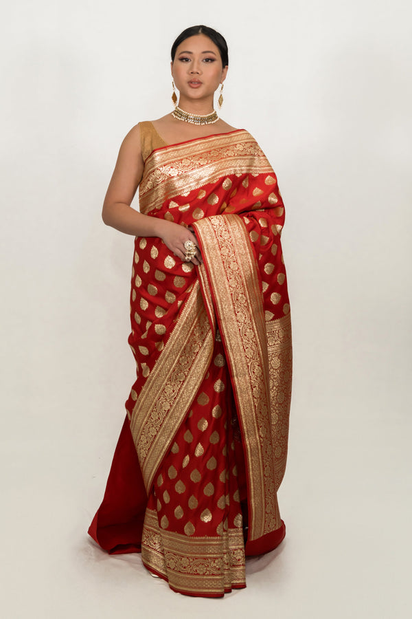 Red Bridal Hand Woven Banarasi Saree