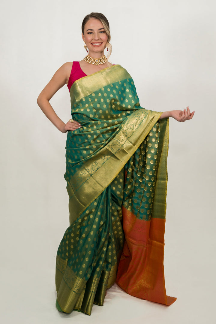 Embroidery Leafy Green Saree