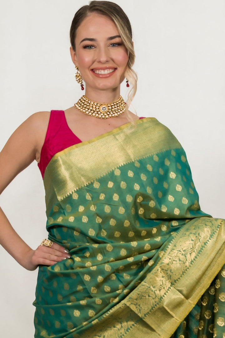 Embroidery Leafy Green Saree