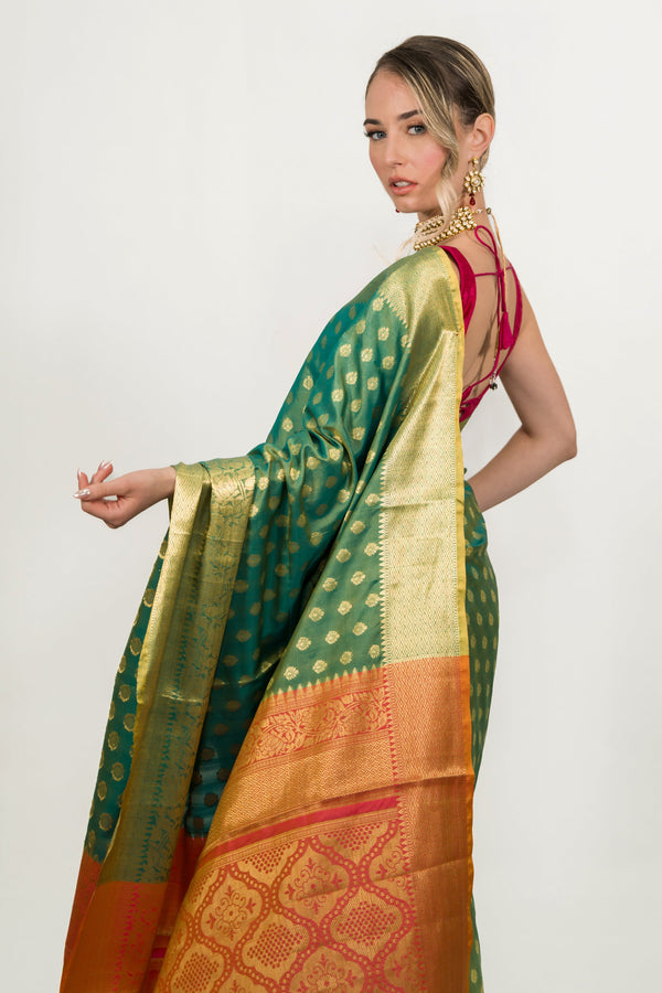 Embroidery Leafy Green Saree