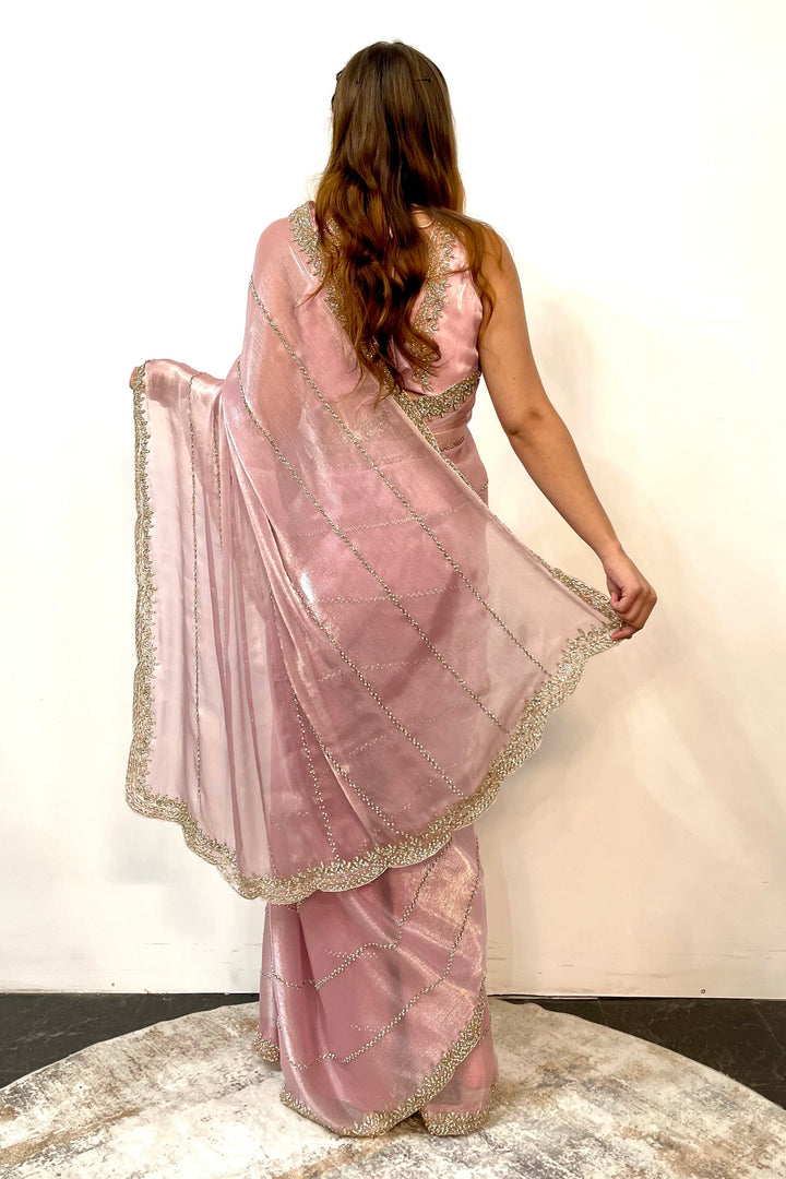 Glass tissue blush pink Saree